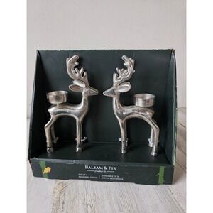 Balsam &‎ fir metal silver reindeer candle holder vote of Xmas deer set new
